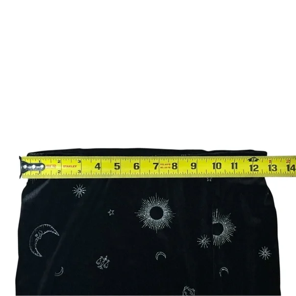 Witchy Celestial Velvet Midi Skirt Moon Sun Astrology Whimsical Slit Small Black - Picture 4 of 6
